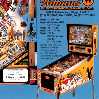 williams, bad cats, pinball, sales, price, date, city, condition, auction, ebay, private sale, retail sale, pinball machine, pinball price