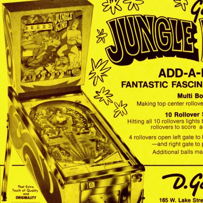 gottlieb, jungle king, pinball, sales, price, date, city, condition, auction, ebay, private sale, retail sale, pinball machine, pinball price