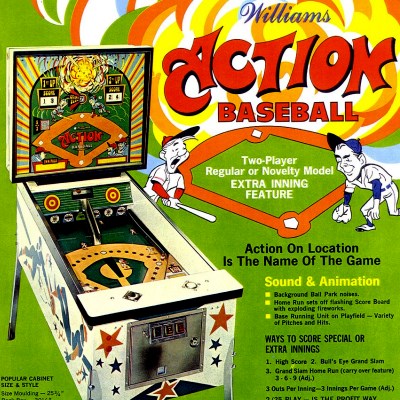 williams, action baseball, pinball, sales, price, date, city, condition, auction, ebay, private sale, retail sale, pinball machine, pinball price