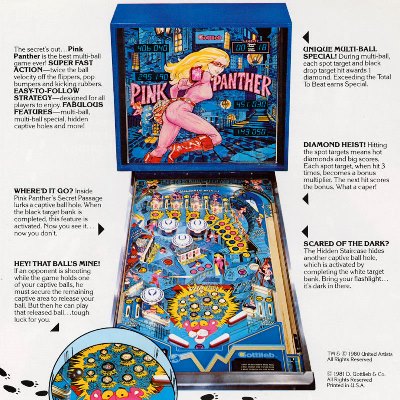 gottlieb, pink panther, pinball, sales, price, date, city, condition, auction, ebay, private sale, retail sale, pinball machine, pinball price