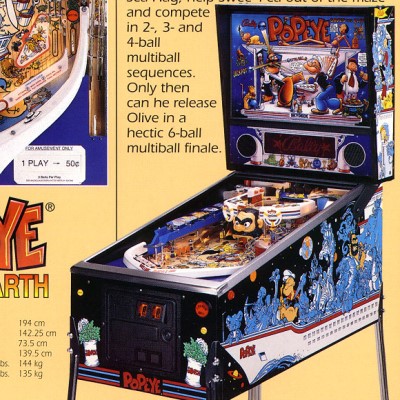 bally, popeye saves the earth, pinball, sales, price, date, city, condition, auction, ebay, private sale, retail sale, pinball machine, pinball price