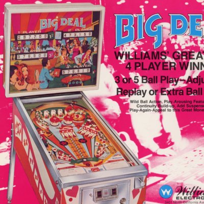 williams, big deal, pinball, sales, price, date, city, condition, auction, ebay, private sale, retail sale, pinball machine, pinball price