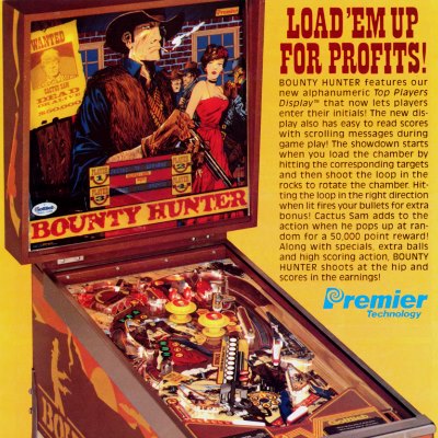 gottlieb, bounty hunter, pinball, sales, price, date, city, condition, auction, ebay, private sale, retail sale, pinball machine, pinball price