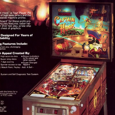 game plan, captain hook, pinball, sales, price, date, city, condition, auction, ebay, private sale, retail sale, pinball machine, pinball price