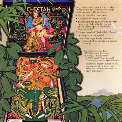 stern, cheetah, pinball, sales, price, date, city, condition, auction, ebay, private sale, retail sale, pinball machine, pinball price