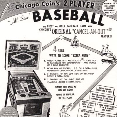 chicago coin, all star baseball, pinball, sales, price, date, city, condition, auction, ebay, private sale, retail sale, pinball machine, pinball price